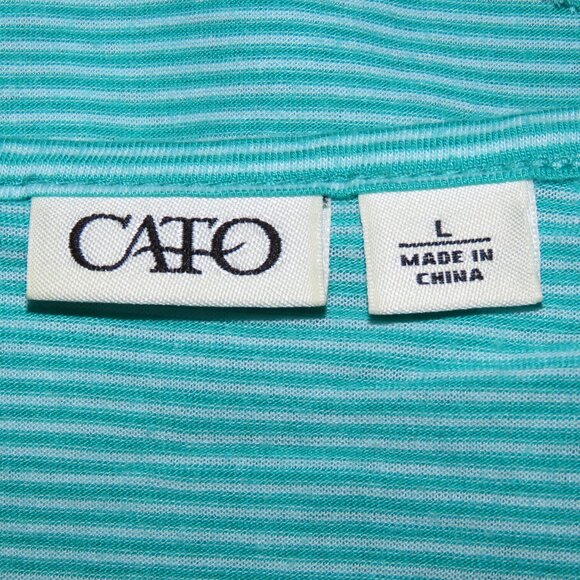 Cato Women's Green & White Striped Tank Top with Palm Trees Size L (C1641) - Picture 6 of 7